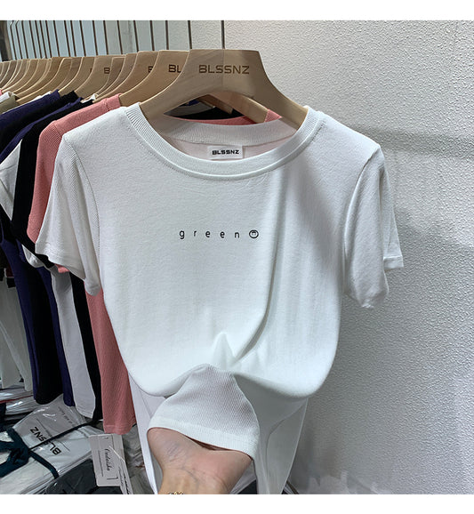 Dame T-shirt med fald og print, afslappet, sommer