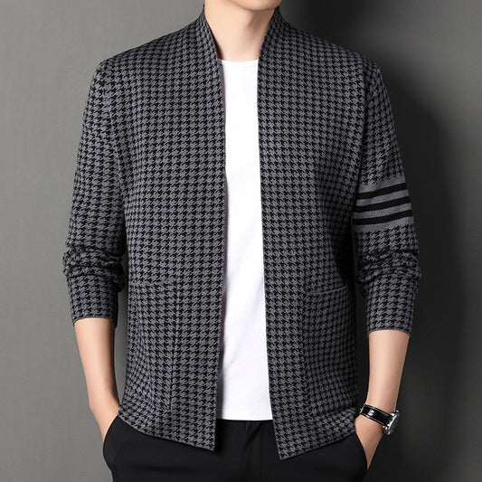 Knitted Cardigan Jacket Semi-scoop Neck Sweater