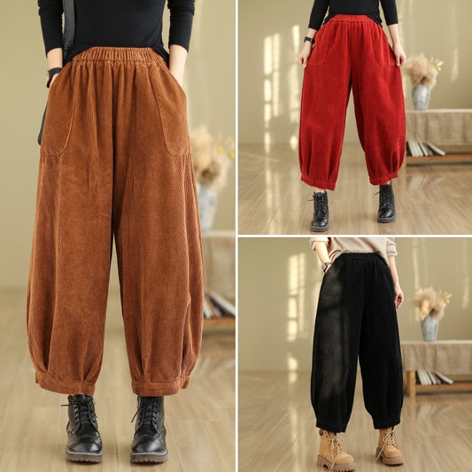 Large Pocket Corduroy Trousers Harem Pants Loose Bloomers