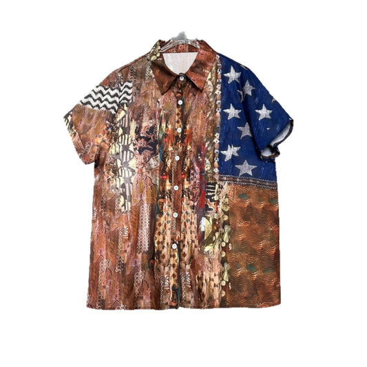 Casual Plus Size Vintage Print Short-sleeved Casual Top