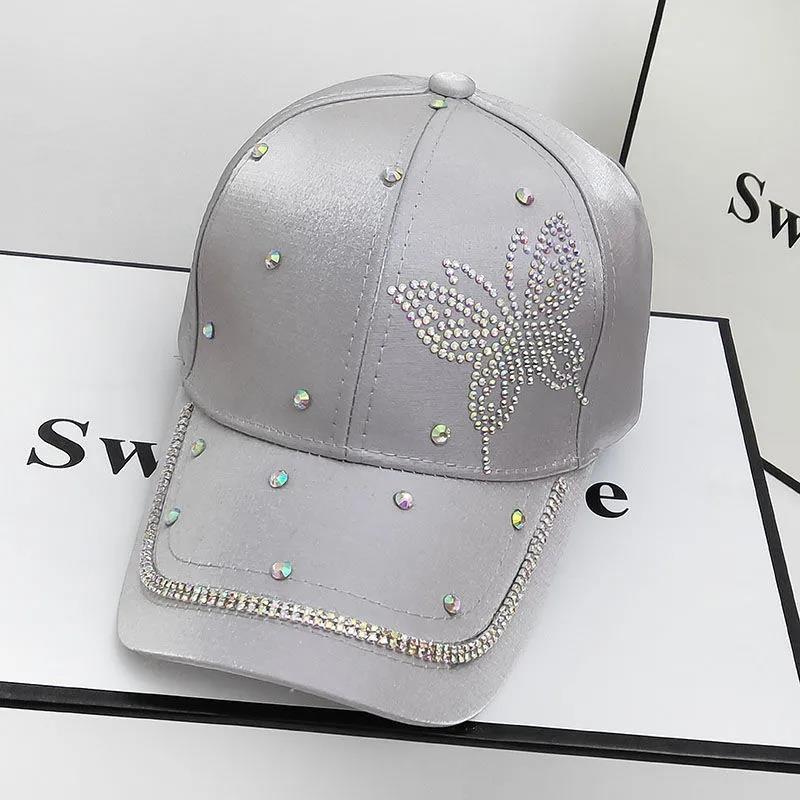 New Women's Rhinestone Butterfly Mercerized Baseball Hat Fashion