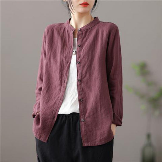 Long Sleeve Shirt Loose Slim Fit Slimming Pure Color All-matching