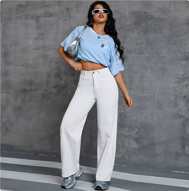 Female Versatile Plus Size Thin Wide-leg Jeans