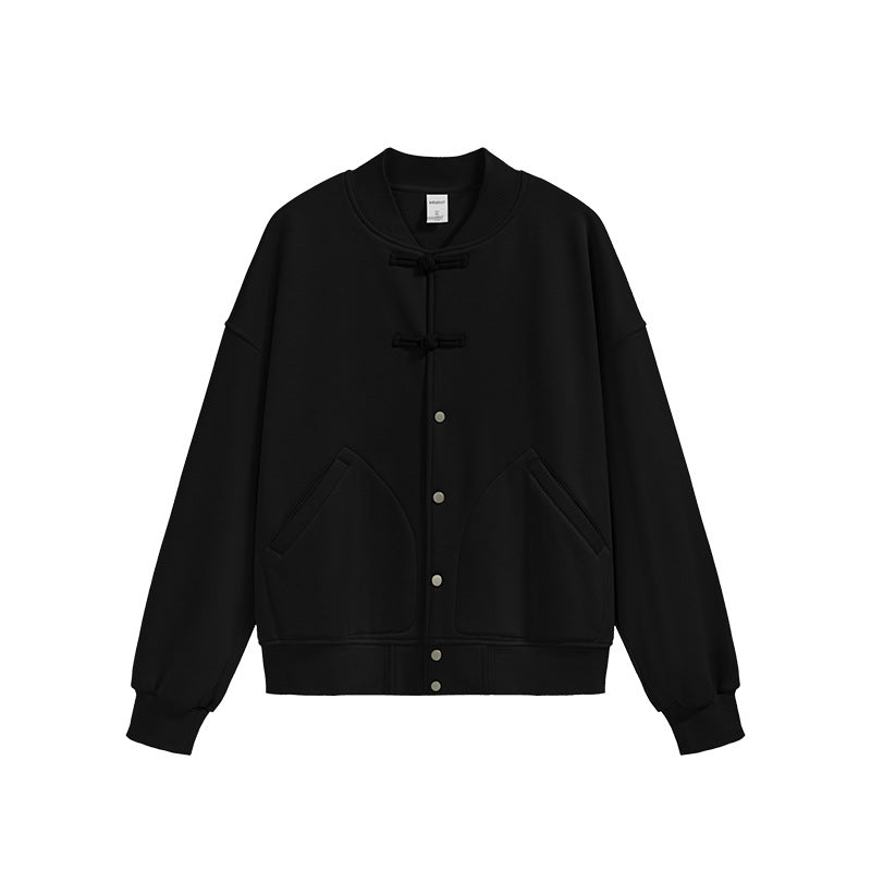 Chinese Baseball Jacket Single-layer Fleece-lined Buckle Sweater