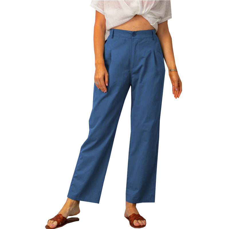Solid Color High Waist Loose Straight Trousers
