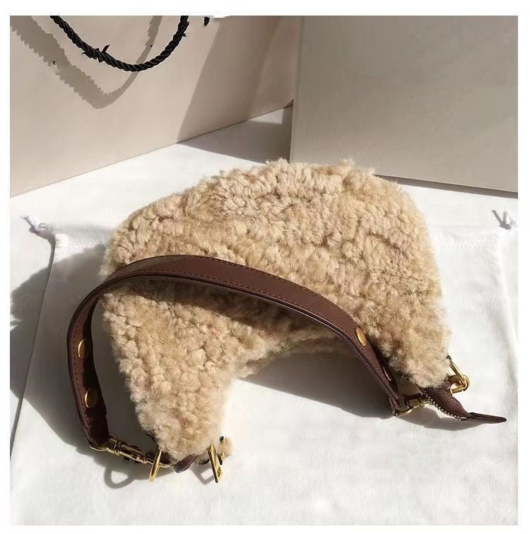Fur One-piece Lamb Wool Saddle Bag Underarm Bag Plush Women's Bag
