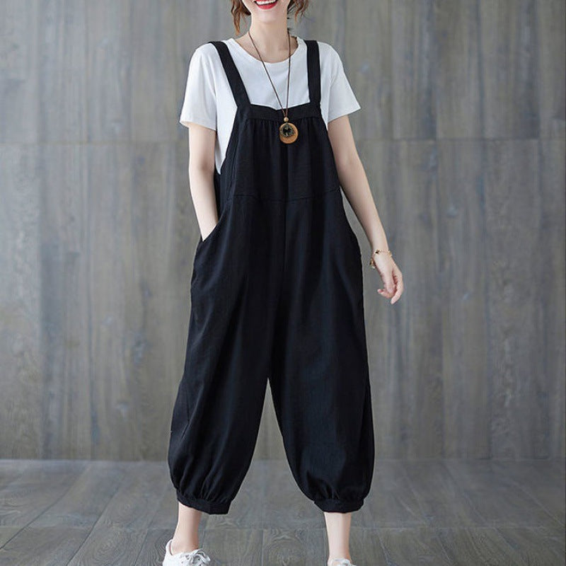 Patchwork Ankle-cuff Harem Overalls Versatile And Figure-flattering