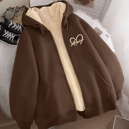 Men's Thickened Cardigan Lambswool Hooded Jacket