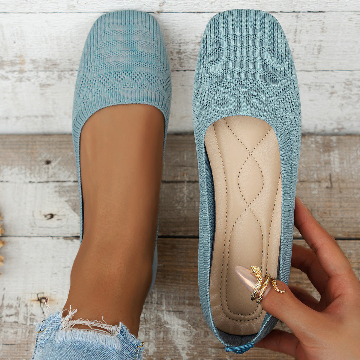 Strikkede åndbare flyvevævede slip-on-sko til kvinder i store størrelser