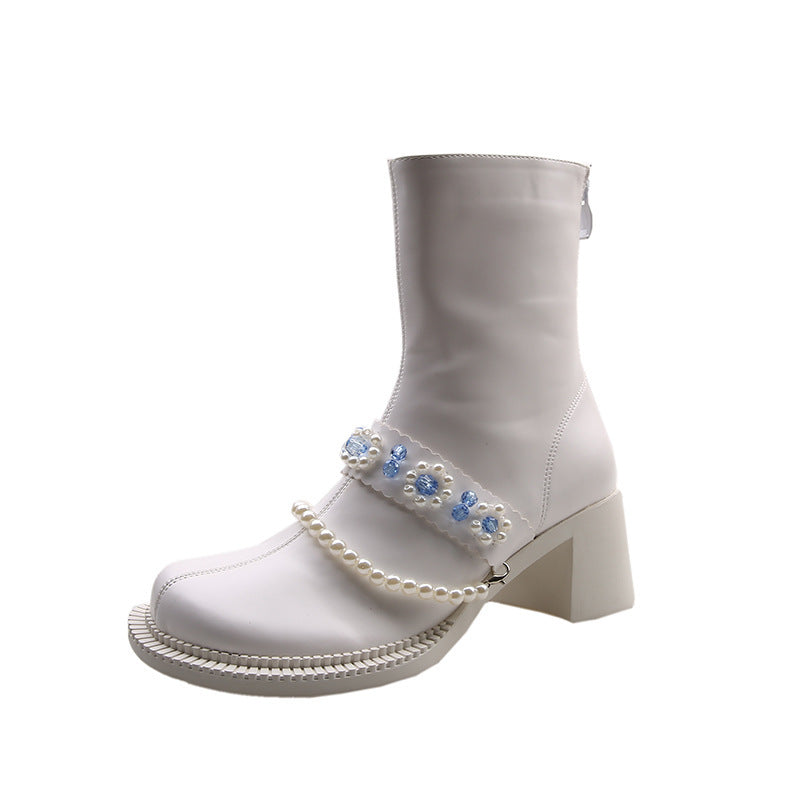 New Style Short Women Crystal Flower Beaded Fashion Boots For Children