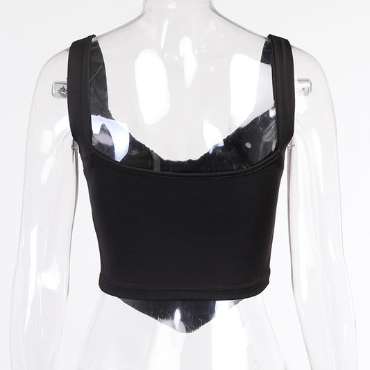 Pure Color Slim Line Waist Revealing Chest Stitching Small Vest