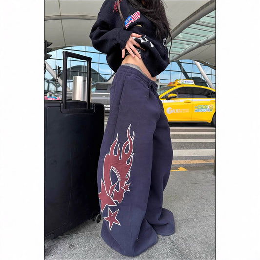 Flame-patterned Casual Loose-fitting Pants