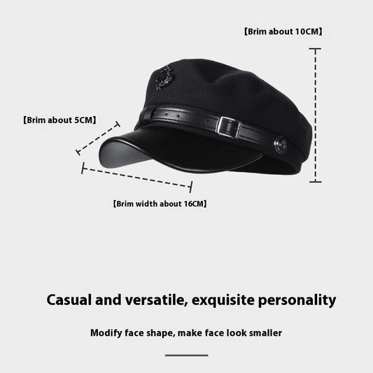 Woolen Flat Top American Retro Octagonal Hat Women