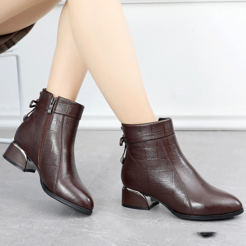 Middle-aged Plus Size Thick-heel Mother's Leather Boots