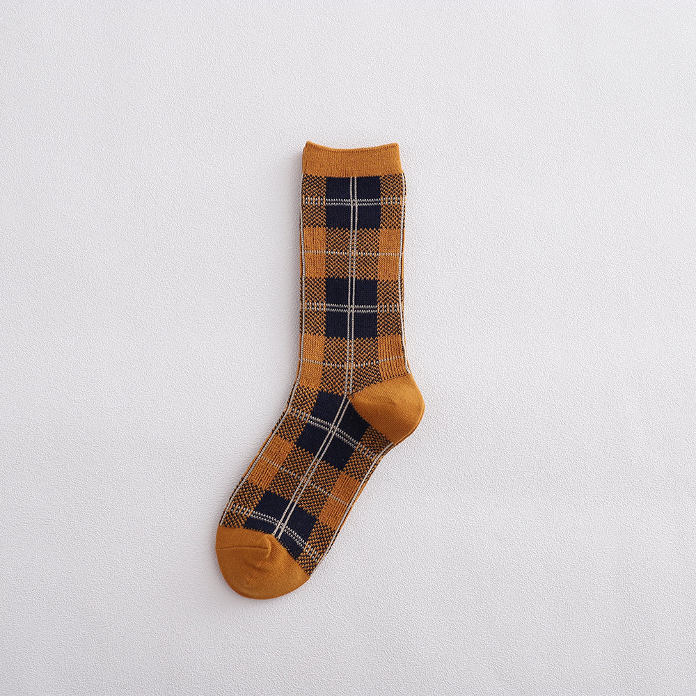 Socks Women's Tube Retro British Checkered Long Tube Pile Stockings