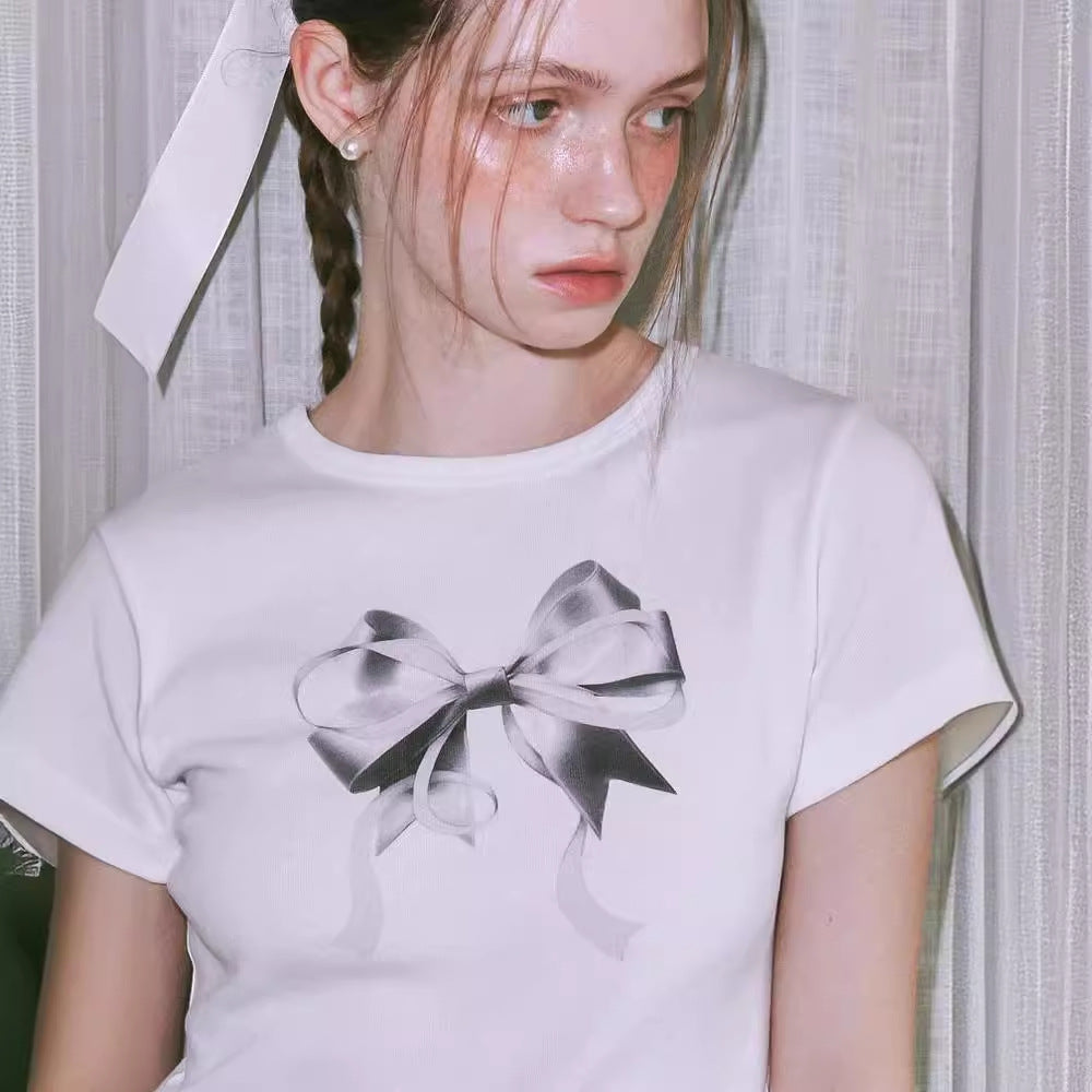 Special-interest Design 23 Sommer Hot Girl Sløjfe Rund Hals Kortærmet T-shirt Pige