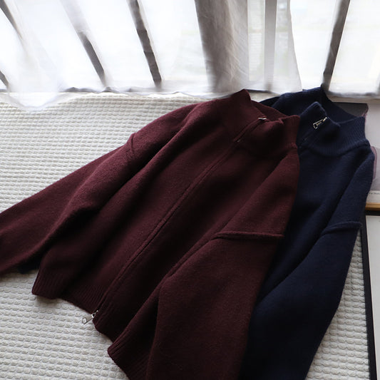 Løs ensfarvet premium sweaterjakke