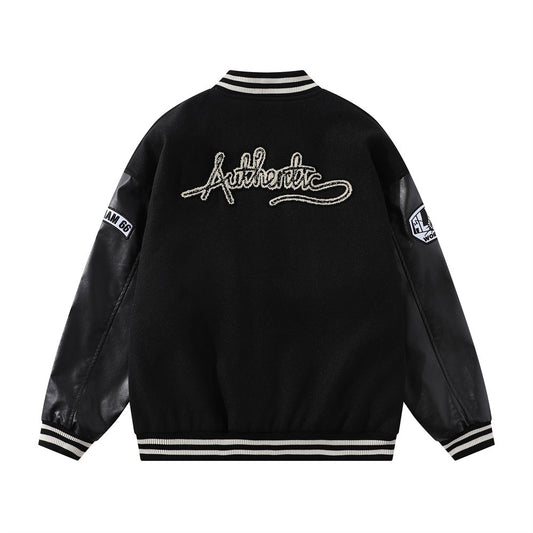 Baseball Uniform Men's Stitching PU Leather Sleeve Jacket