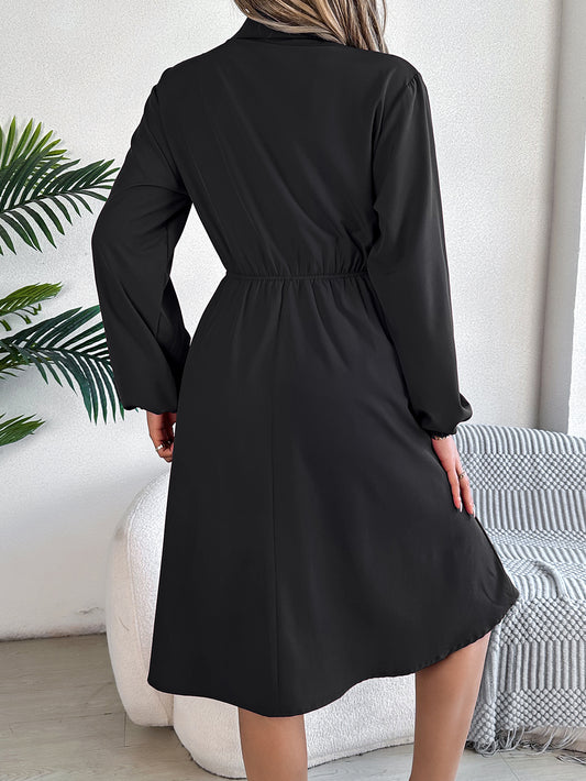 Women Casual Button Tie Waist Long Sleeve Shirt Dress