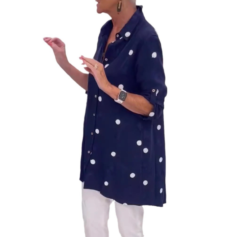 Printed Loose Lapel Long Sleeves Button Shirt Top