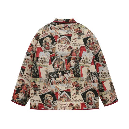 Retro Santa Claus Jacquard Lapel Cotton-padded Coat