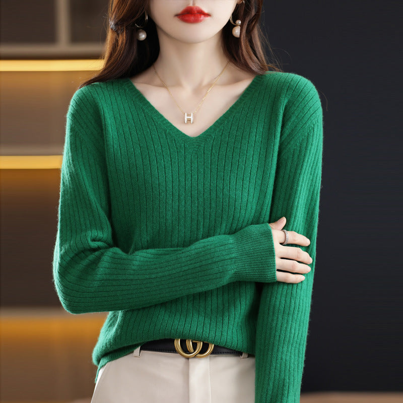 Women's Knitwear V-neck Pullover Base Drawstring Plus Size Short Sweater