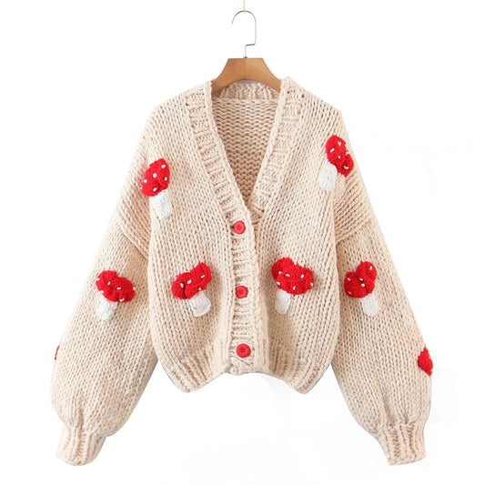 Autumn New Two-color Cute Mushroom Sweater Coat