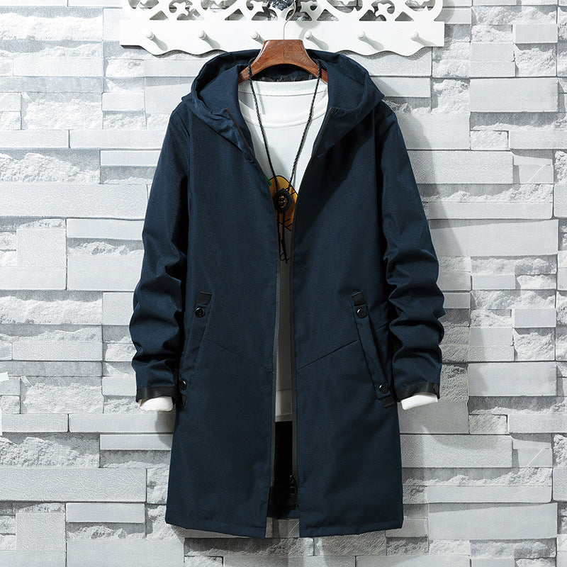 Autumn Hooded Jacket Coat Solid Color Mid Length