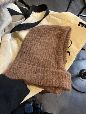 Women's Pure Color Warm Keeping Woolen Cap Scarf