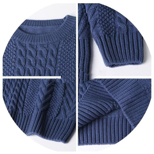 Herre Strikket Tykt Garn Friterede Dej Snoet Sweater