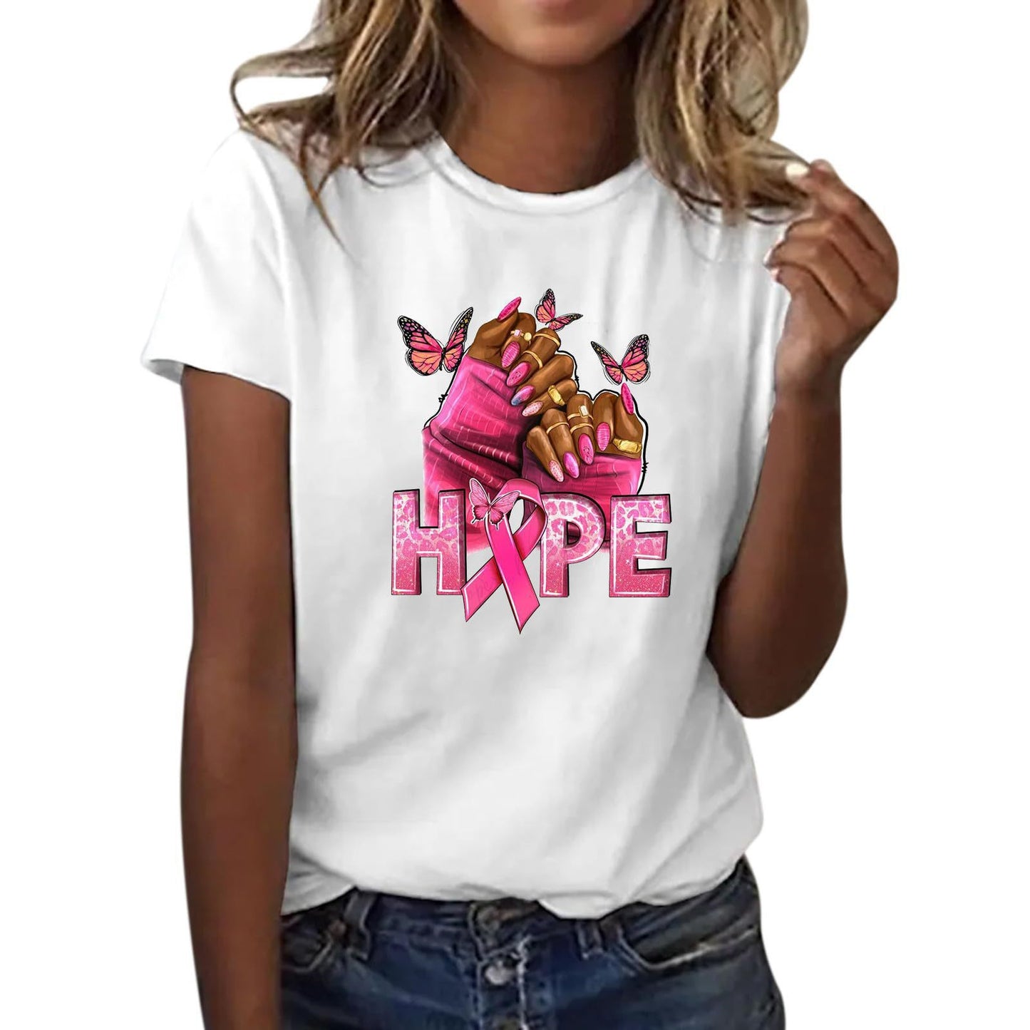 Women's Ribbon Printing Short Sleeve T-shirt Top