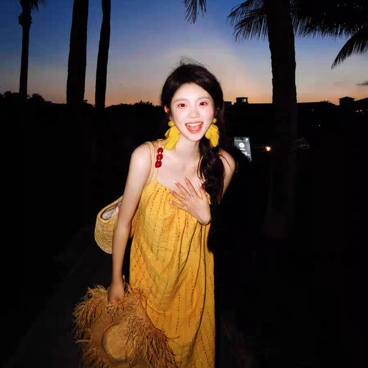 Sweet Fresh-style Spaghetti-strap Dress For Women