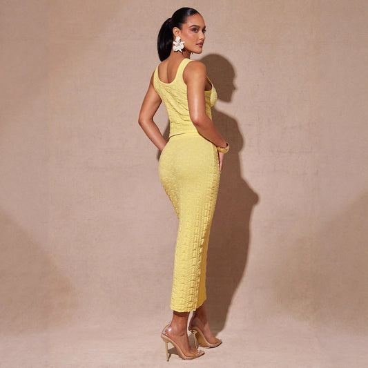 Solid-color Mid-length Sexy Cross-border High-waist Bodycon Skirt