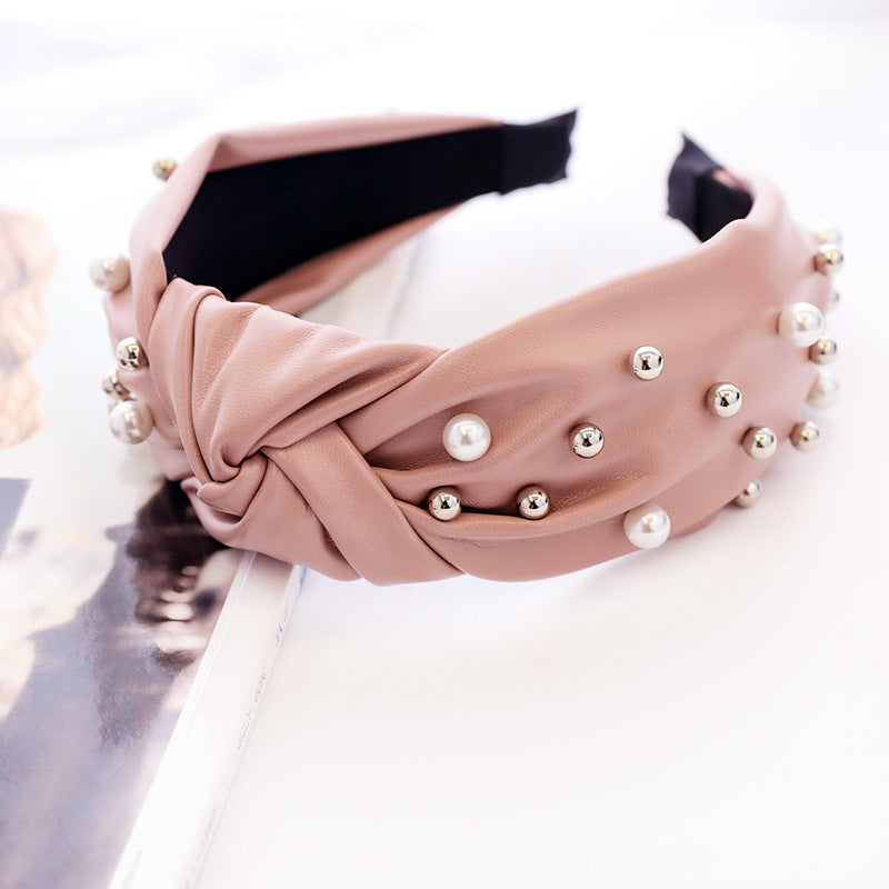Fashion Leather Beaded Pearl Headband