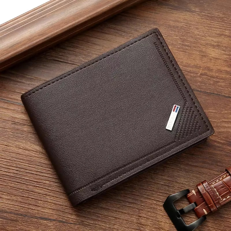 Men'S Leather Short Wallet Thin Wallet Foldable Minimalist Soft Leather Wallet
