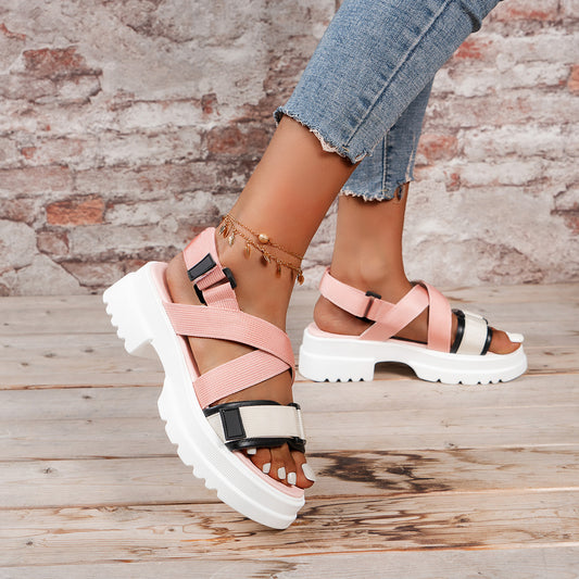 Summer Women's Thick Sole Velcro Toe Casual Sandals