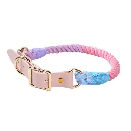Hand Woven Cotton Rope Leather Pu Collar Pet Collar