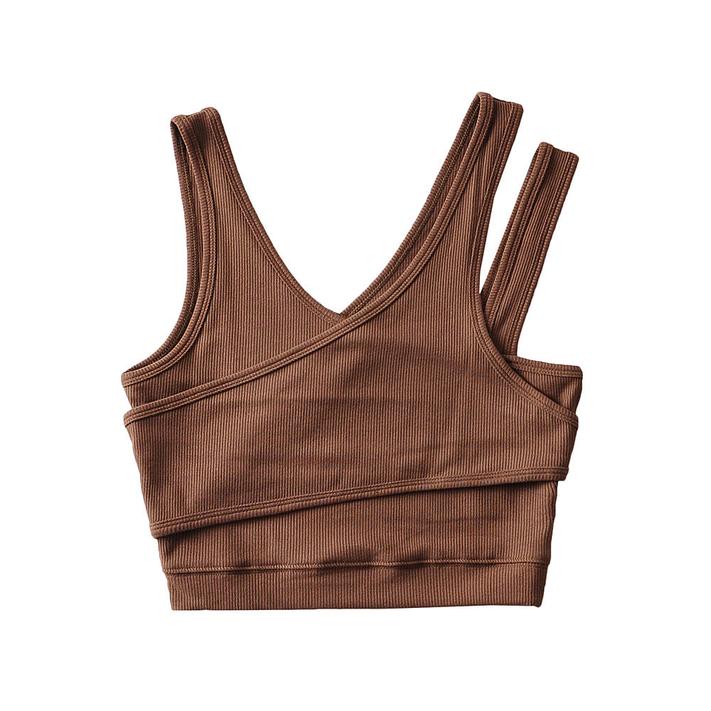 Solid False Two-piece Diagonal Shoulder Strap Short Vest