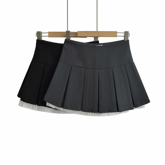 Sweet Cool Hot Girl Lace Stitching High Waist Pleated Skirt