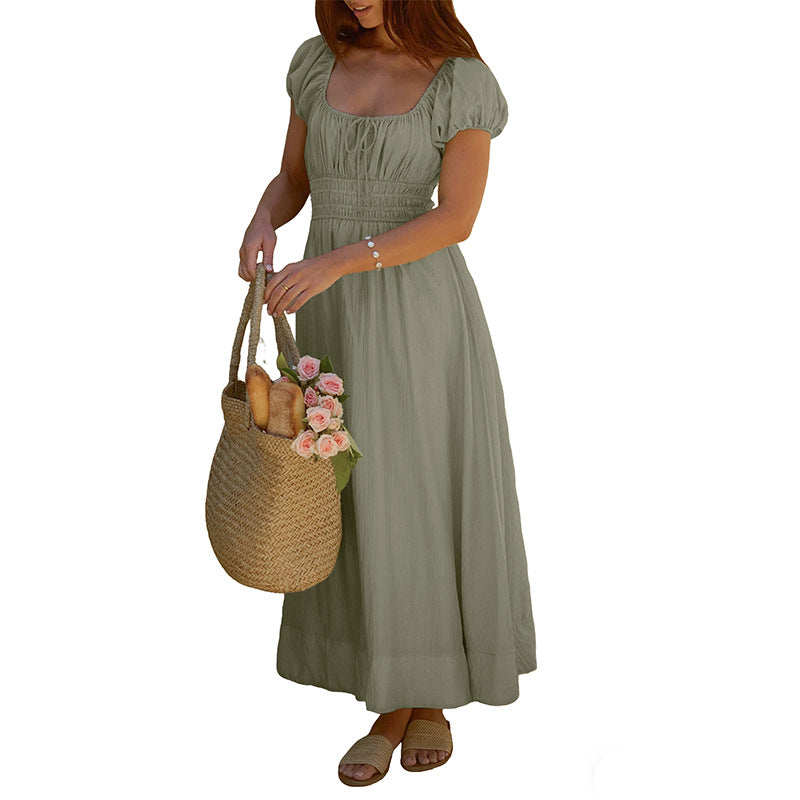 New Fashionable Square-neck Puffed-sleeve Dress
