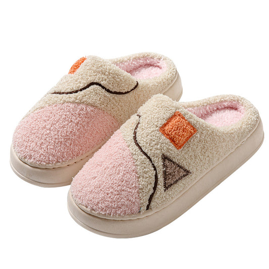 Color Matching Fashion Cotton Home Indoor Comfortable Wear-resistant Plush Warm Outdoor Couple Slippers