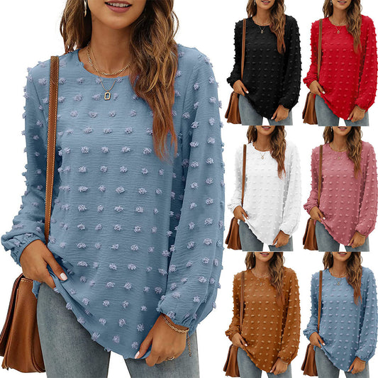 Fashion Jacquard Langærmet Rundhalset T-shirt Afslappet Løs Pullover Top Dametøj