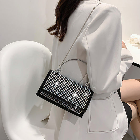 Chain Crossbody Bag Women Handbag Glitter Crystals Plain Daily Silver Black Shoulder Bag