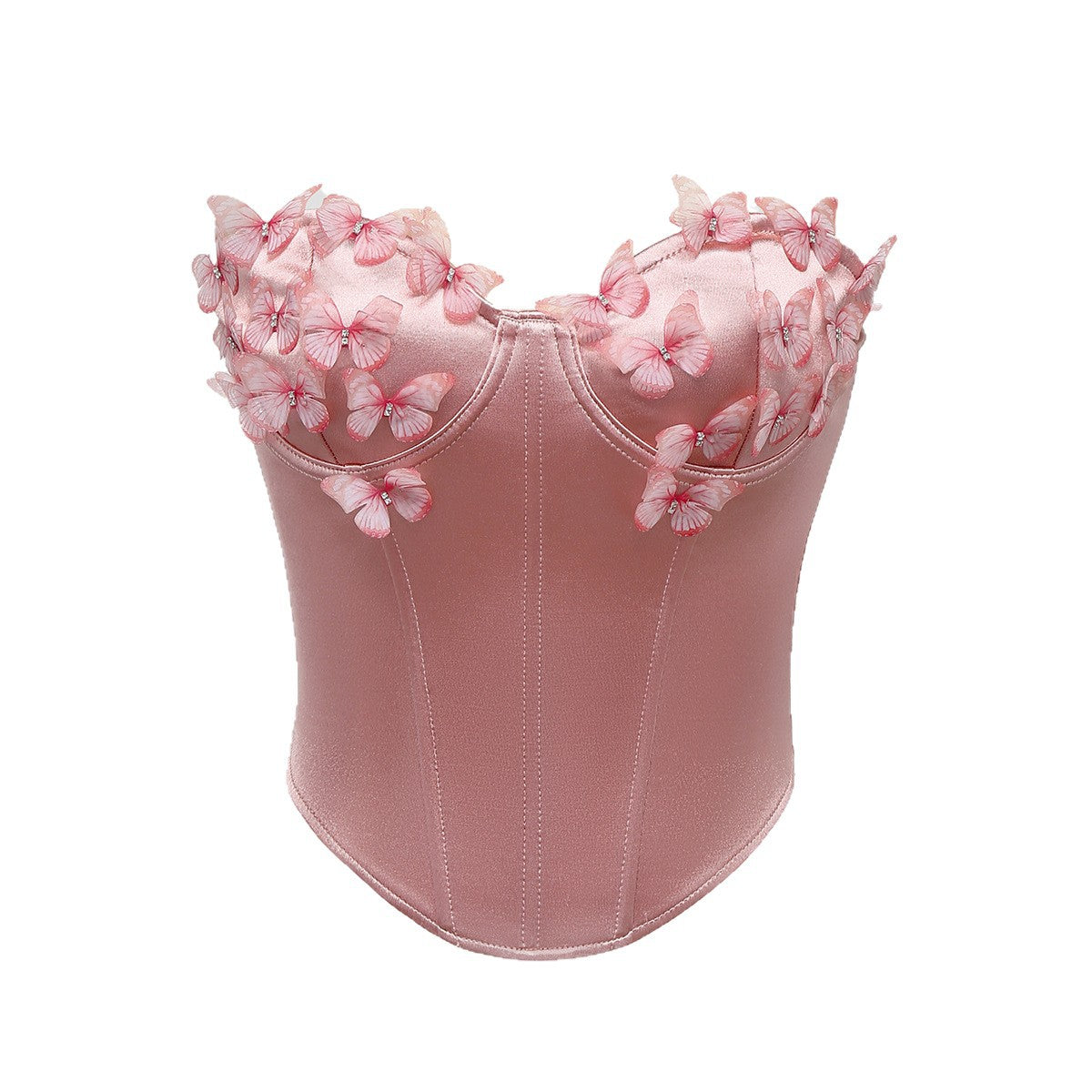 High-end Satin Butterfly Diamond-shaped Steel Ring Fishbone Tube Top LY025