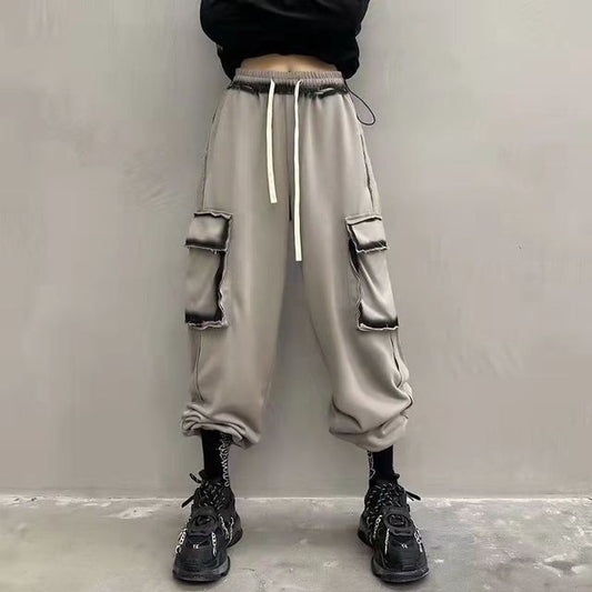 New Grey Sports Pants Fashion Loose Workwear Retro
