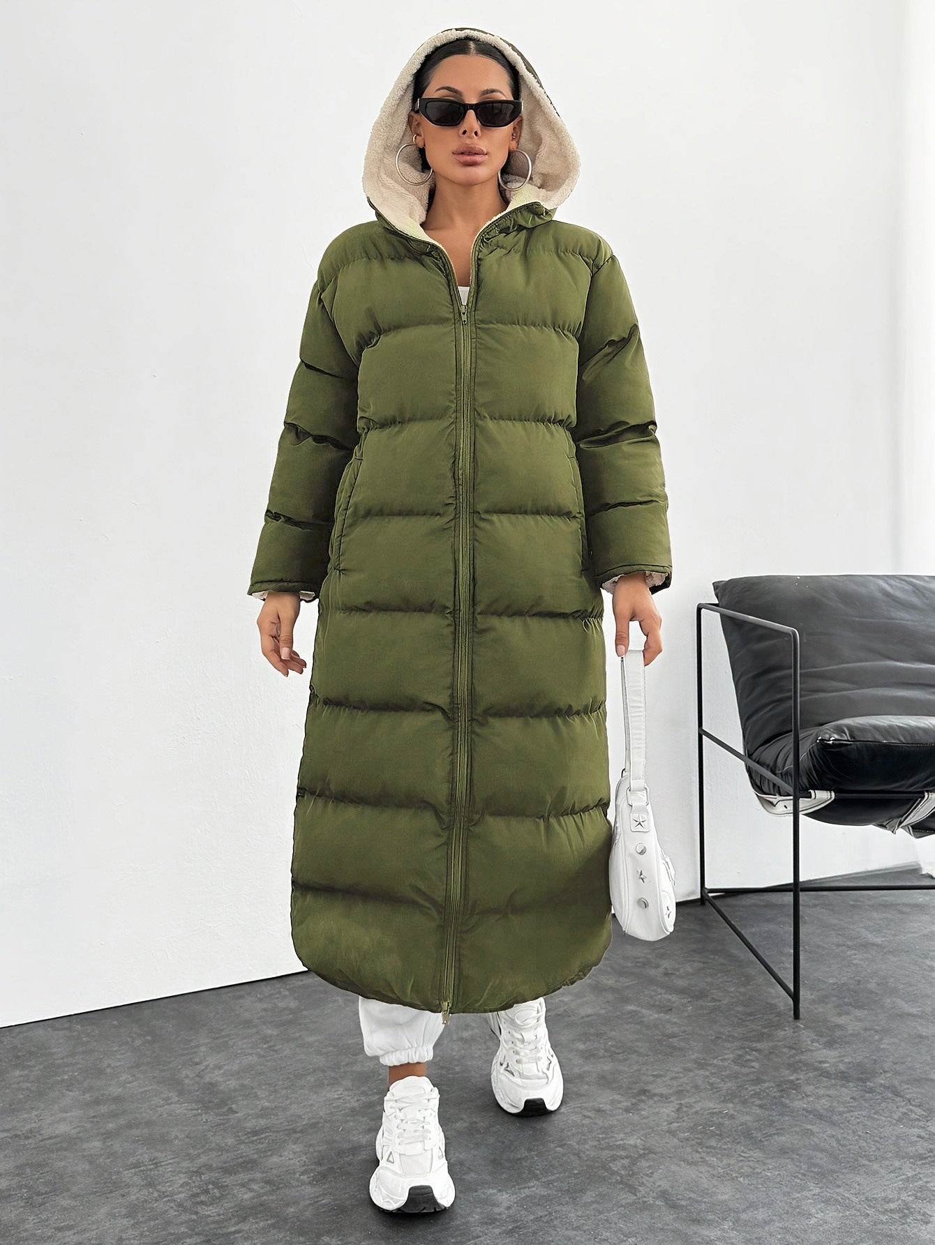 Long Below The Knee Hooded New Leisure Puffer Jacket Coat