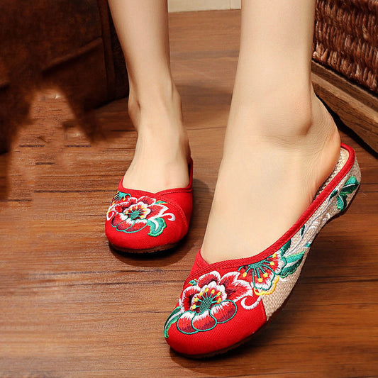 Ethnic Style Linen Toe Embroidered Slippers
