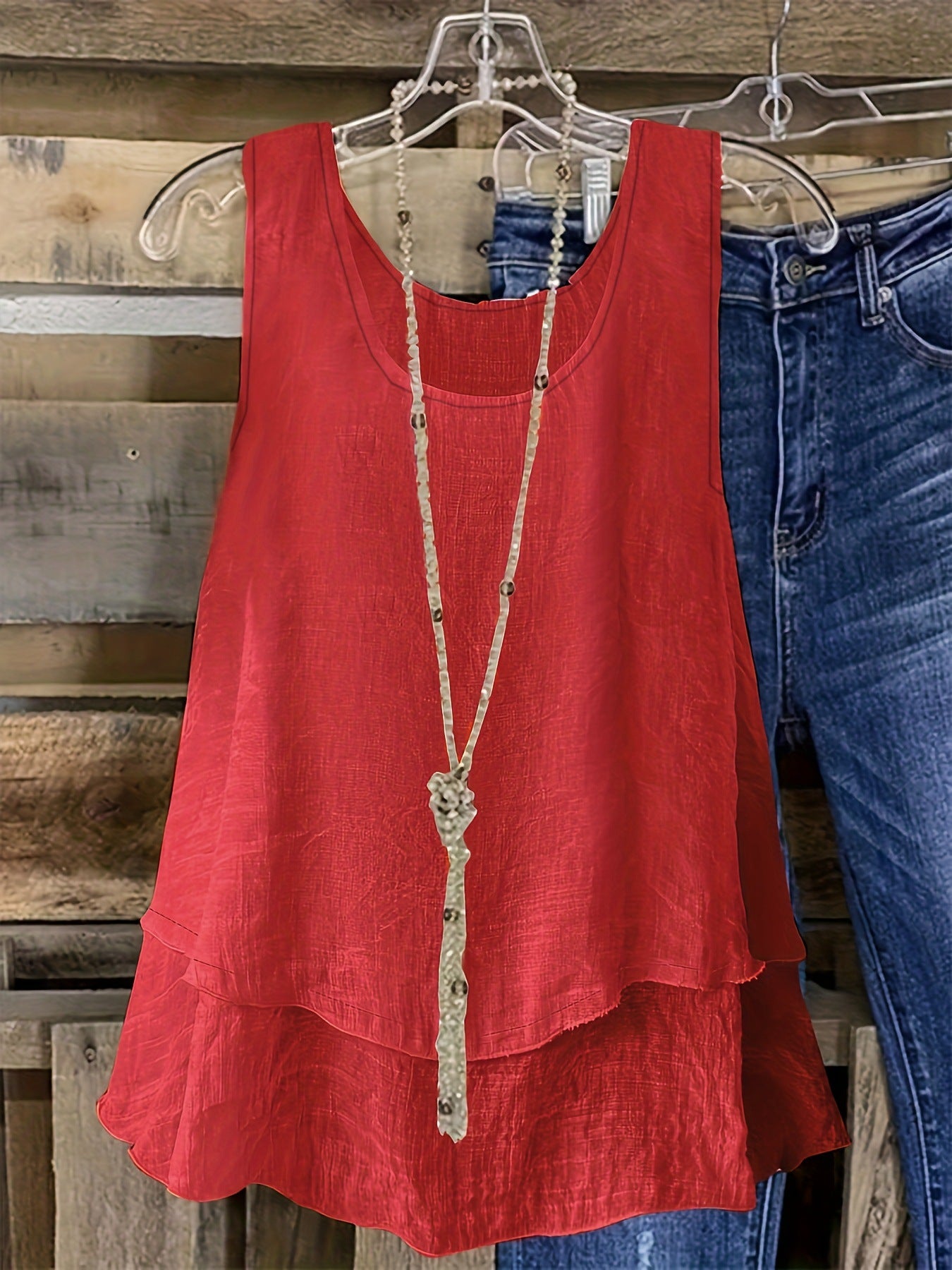 Womens Casual Solid-Color Two-Layer Tank Top