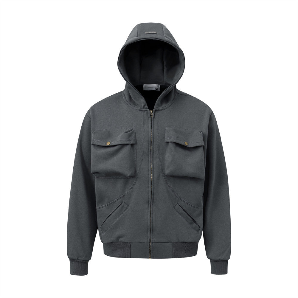 Hooded Loose Sweater Men's Clothing Dimensional Patch Pocket Design Sense