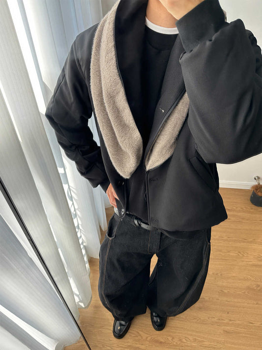 Wool Stand Cut Mink Fur Green Collar Coat Thick Cotton Clothing